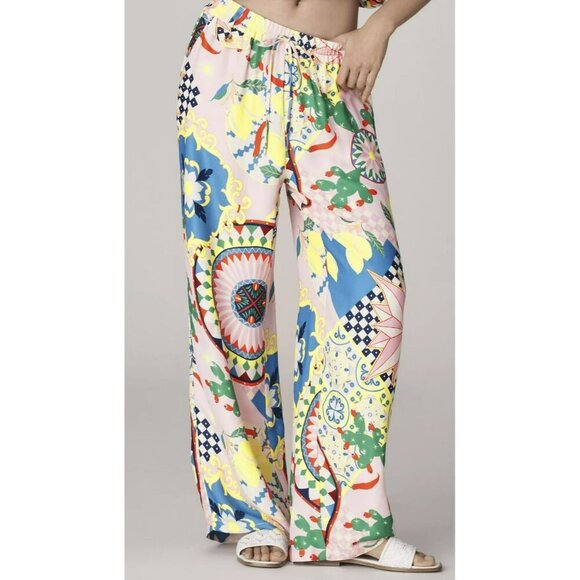Anthropologie Maeve Straight-Leg Pull-On Silky Printed Relaxed Pants New - Picture 1 of 9